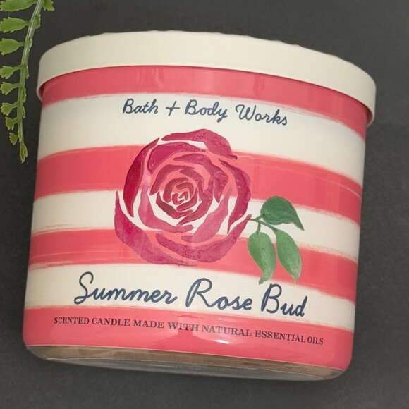 BBW Summer Rose Bud Bath & Body Works 3 Wick Candle - Picture 5 of 10
